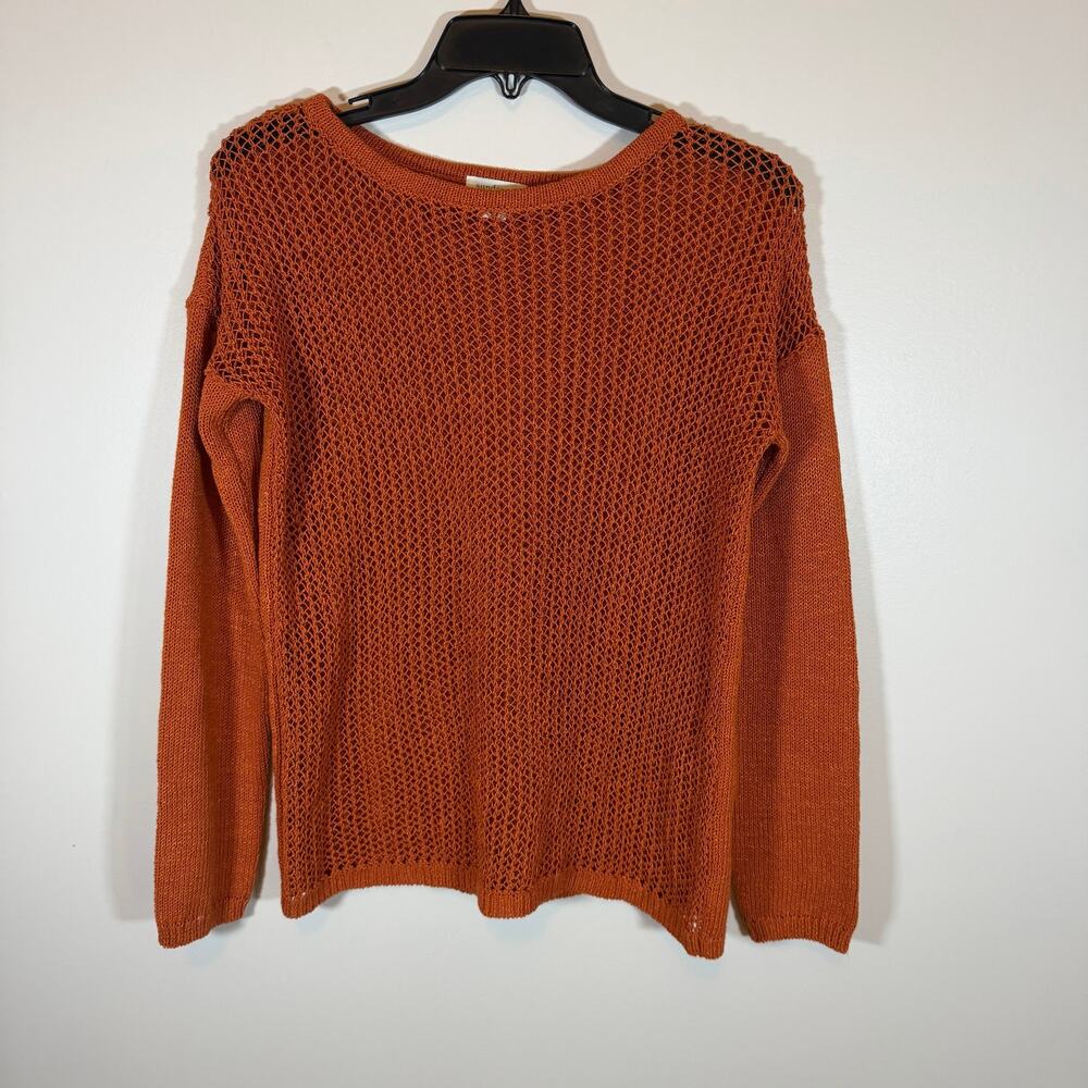 Sundance Burnt Orange Open Knit Long Sleeve Crew Neck Sweater Women’s S